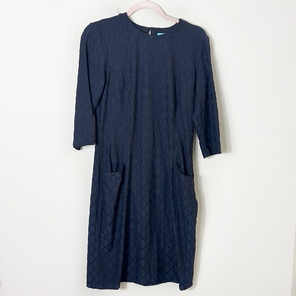 J. McLaughlin Textured Black Dress w/ Pockets 3/4 sleeves size M - Picture 1 of 9